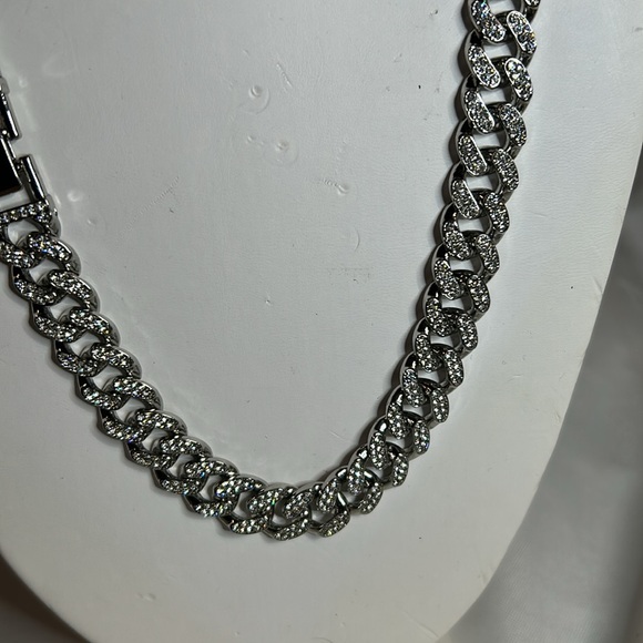 Stainless Steel 8MM Cuban Link Necklace. Iced with Inset Cubic Zirconia. NWOT - Picture 3 of 6